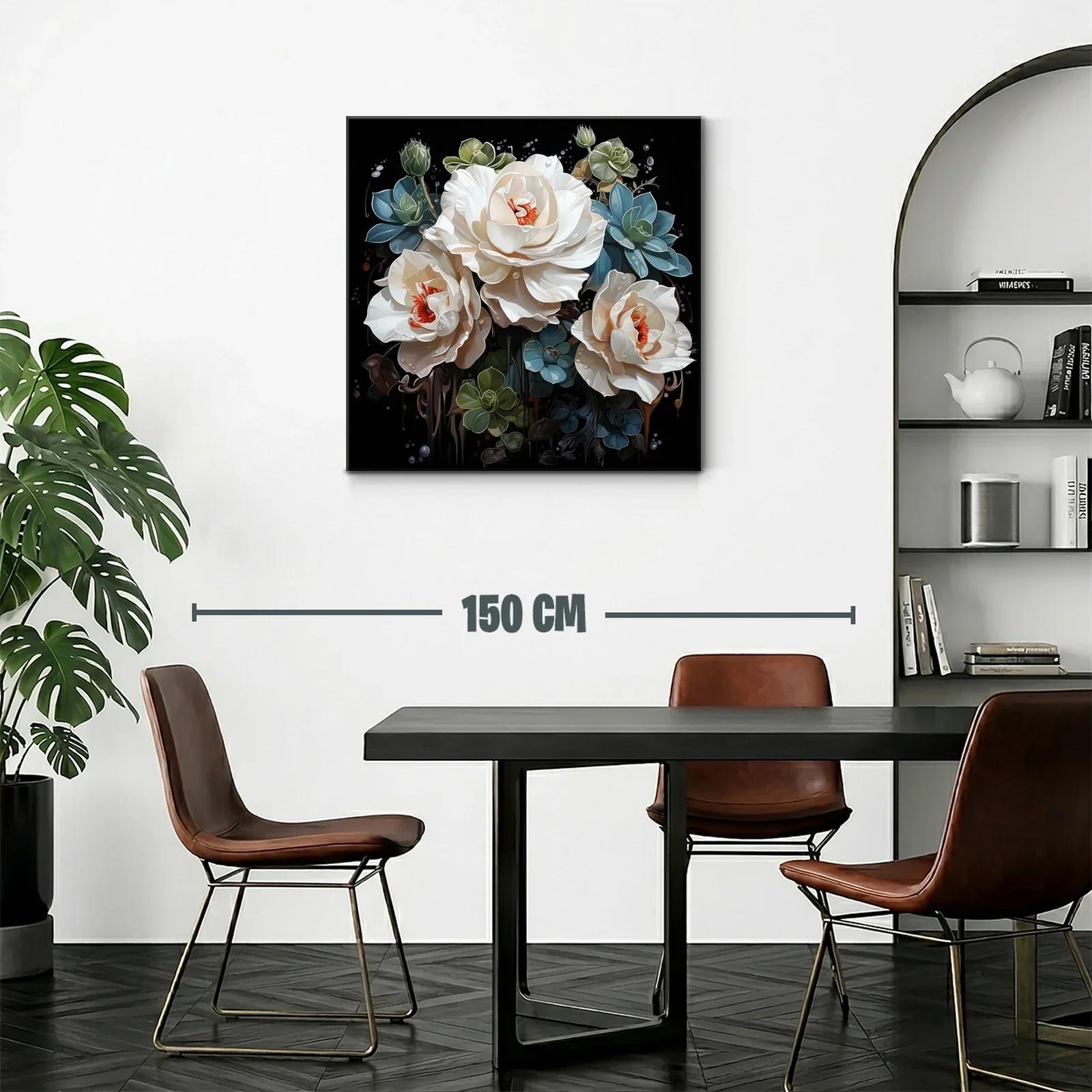Ramo sofisticado de flores blancas y verdes sobre fondo negro — miniatura 2