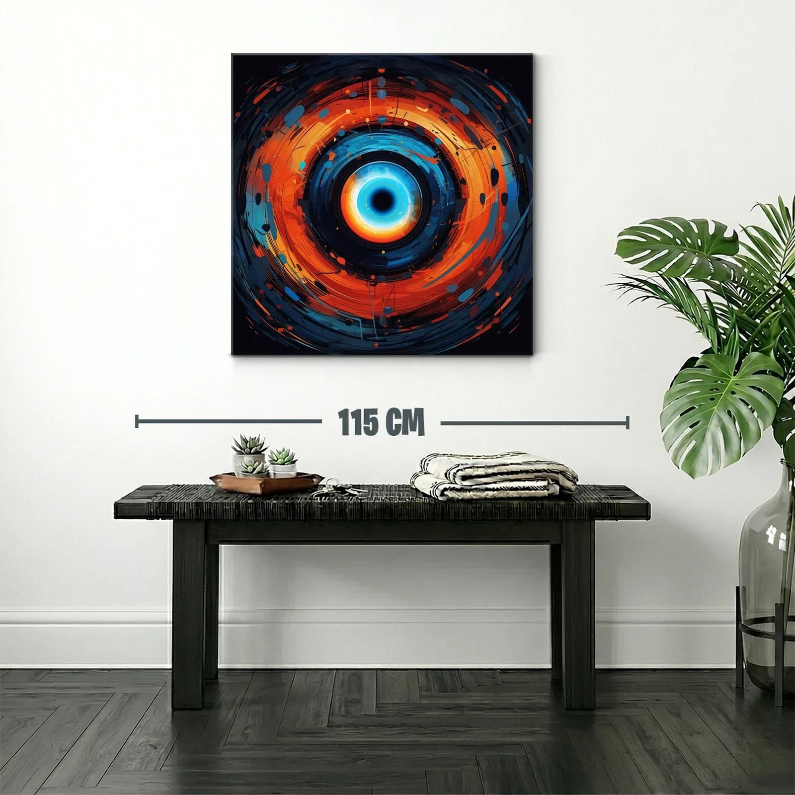 Cuadro abstracto con espiral vibrante en tonos azules y naranjas — miniatura 2