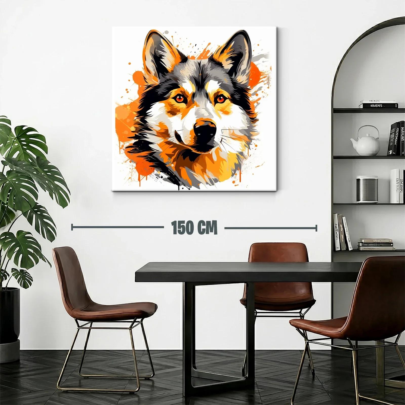 Retrato vibrante de perro husky en tonos naranjas y negros — miniatura 2