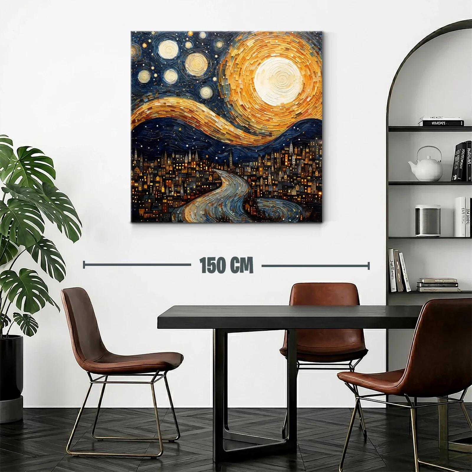 Paisaje nocturno con luna y estrellas sobre ciudad iluminada — miniatura 2