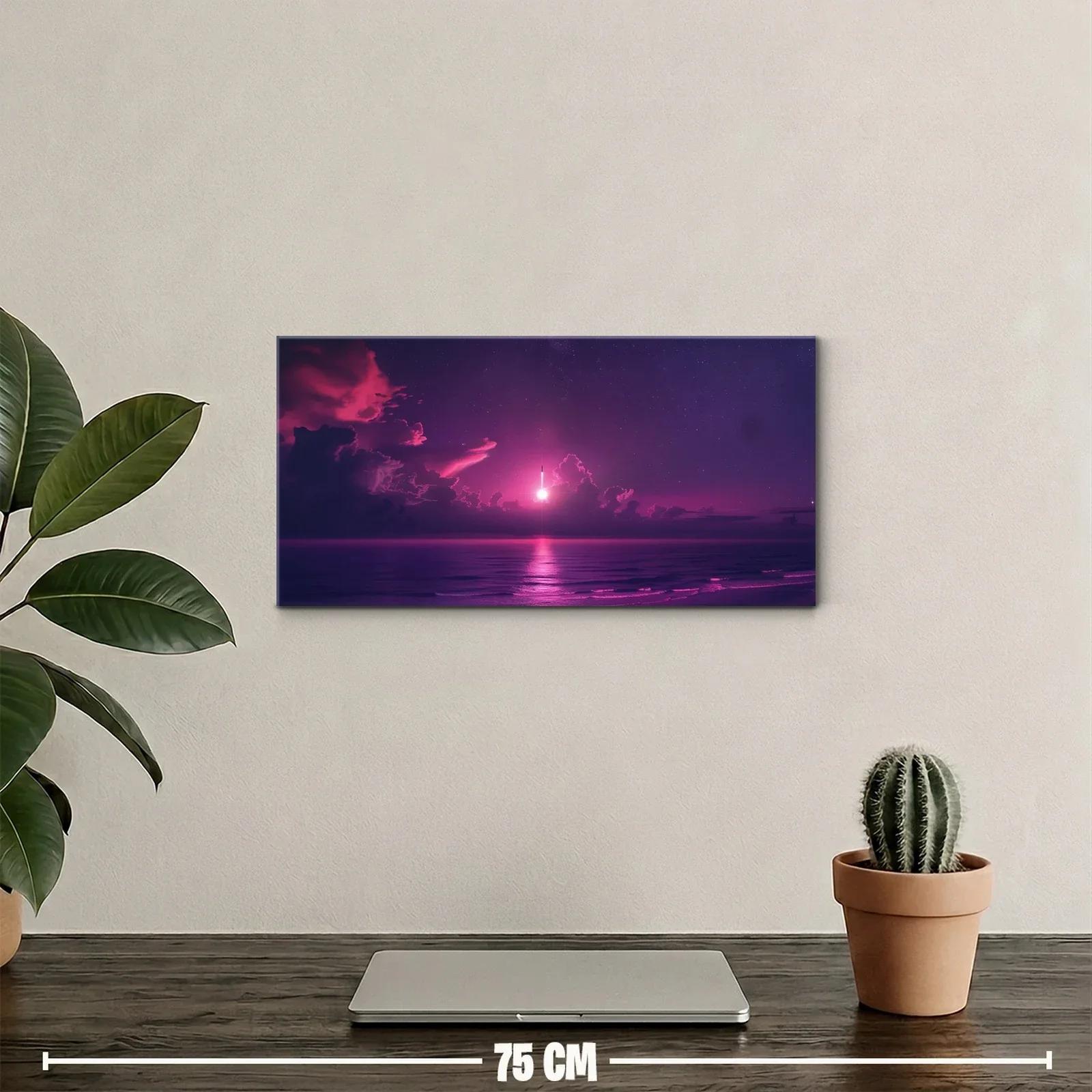 Cuadro atardecer sobre el mar con cielo rosa y violeta — miniatura 2