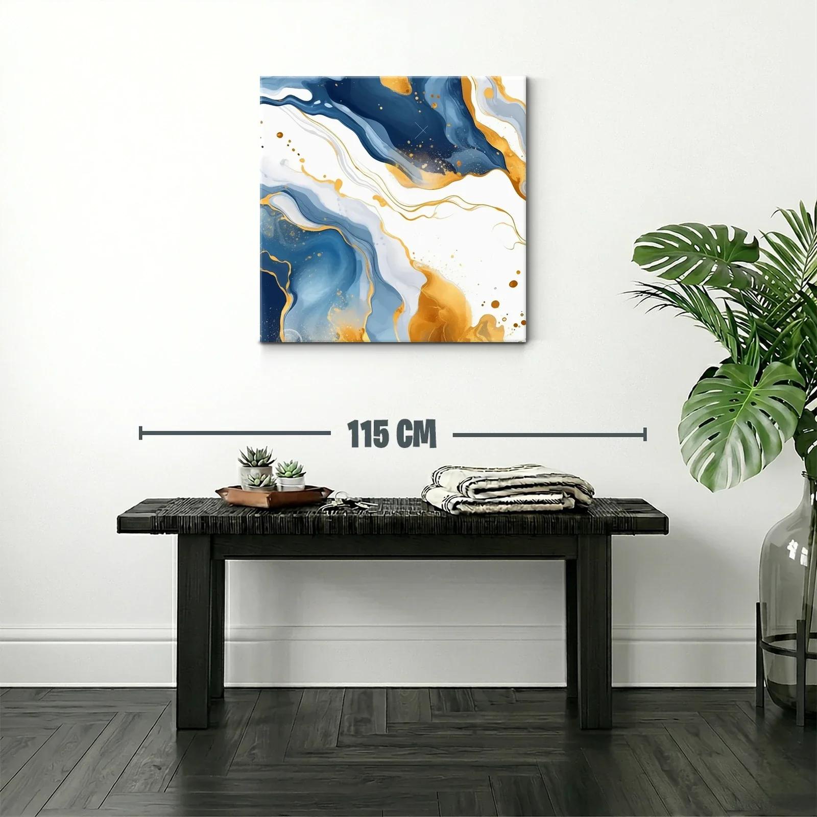 Cuadro Abstracto en Tonos Azules y Dorados Elegantes — miniatura 2