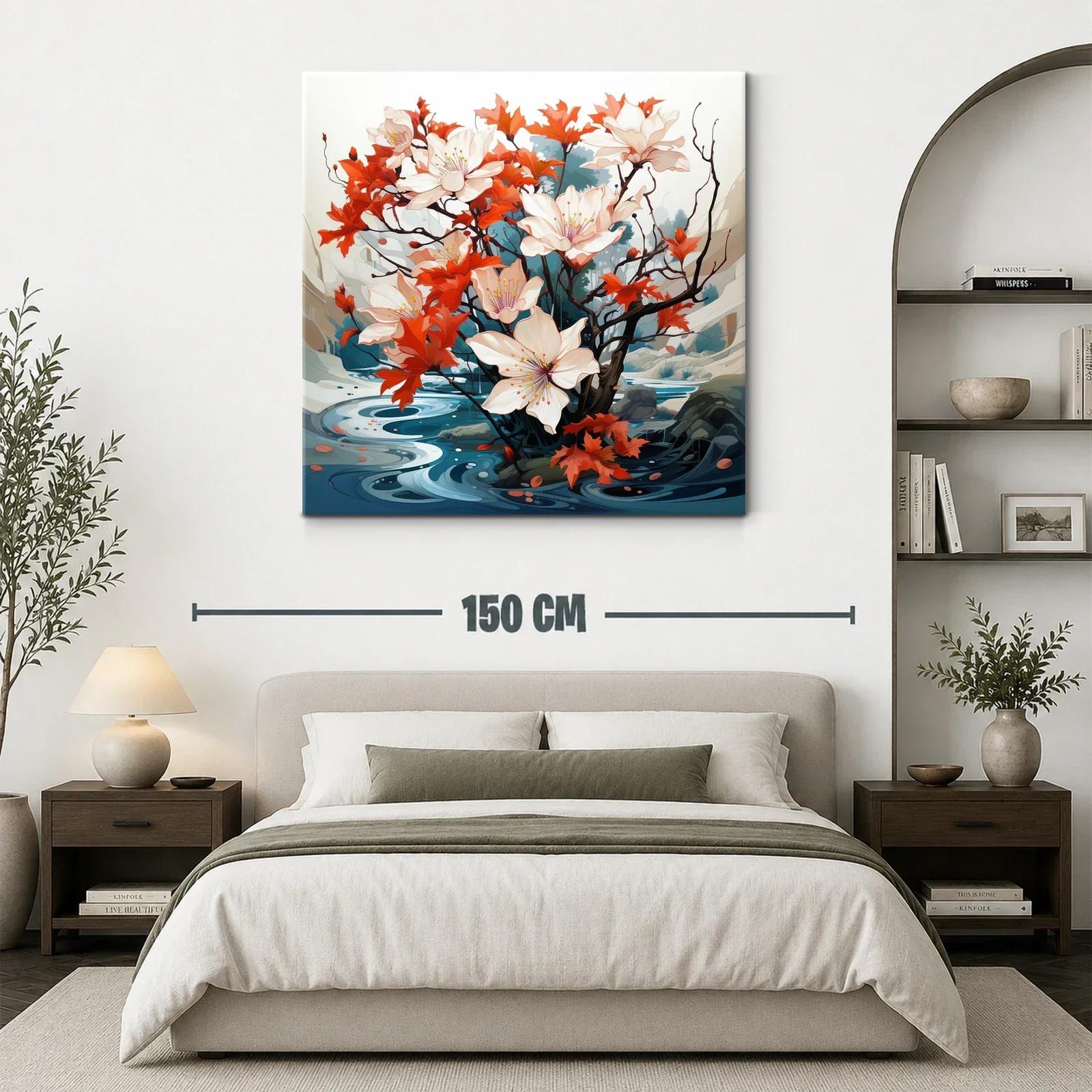 Flores blancas y hojas otoñales sobre fondo fluvial — miniatura 3