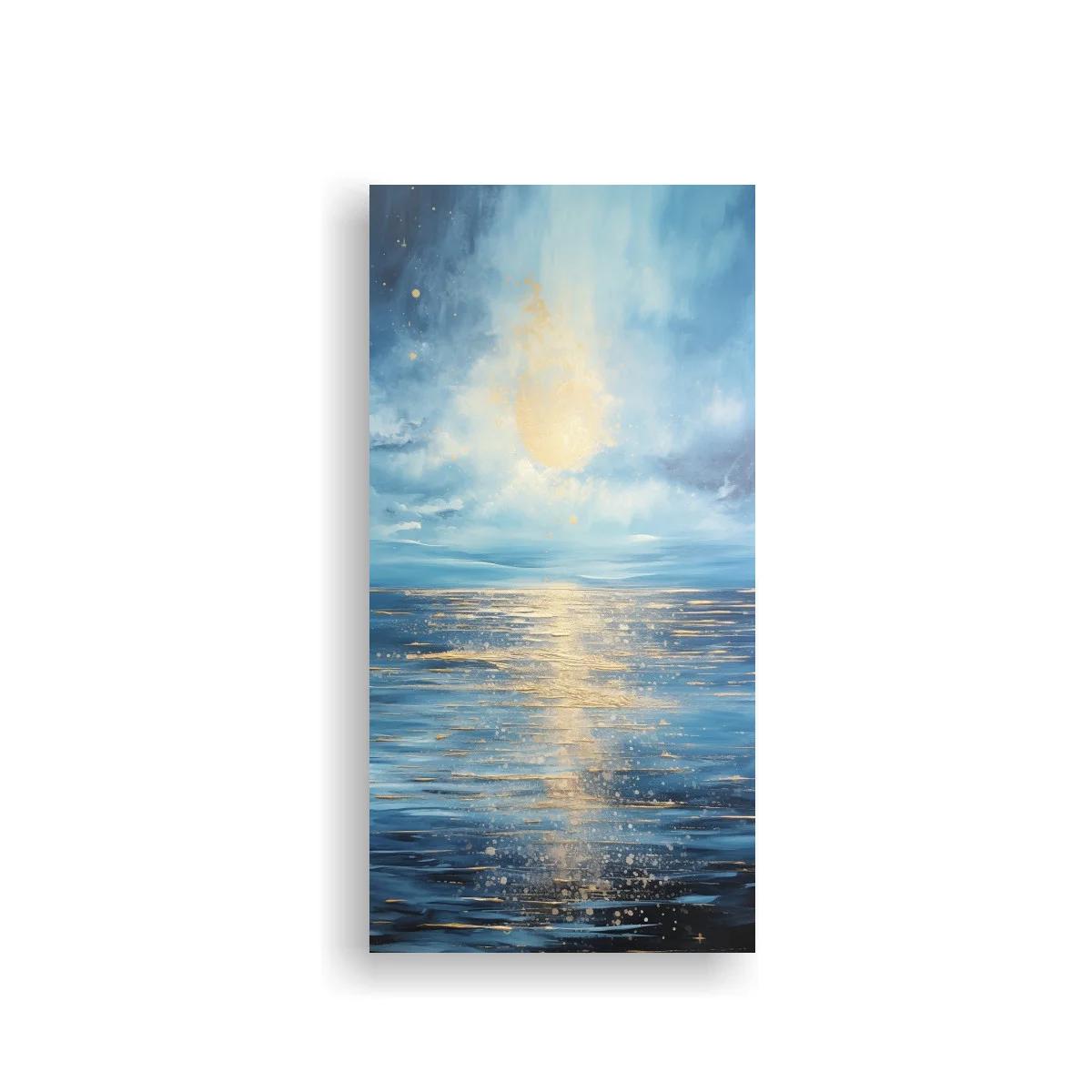 Cuadro sol sobre el mar con reflejo vertical de luz — imagen principal
