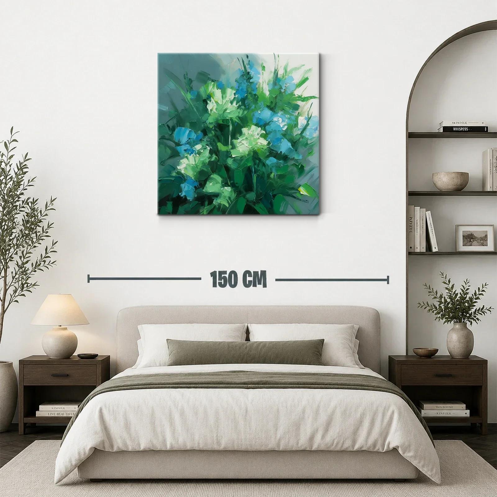 Cuadro floral con tonos verdes y azules vibrantes — miniatura 3