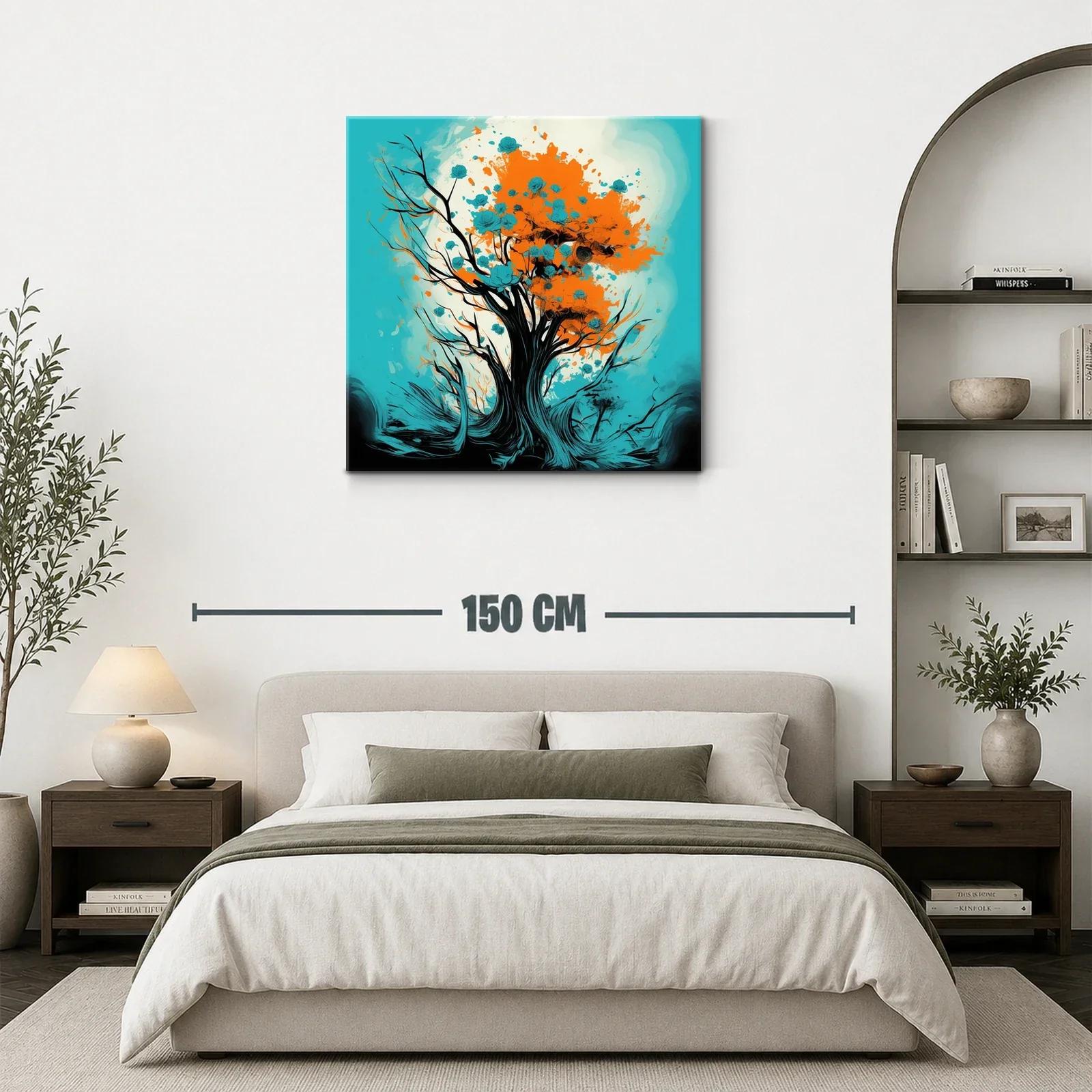Árbol vibrante con flores azules y tonos naranjas — miniatura 3