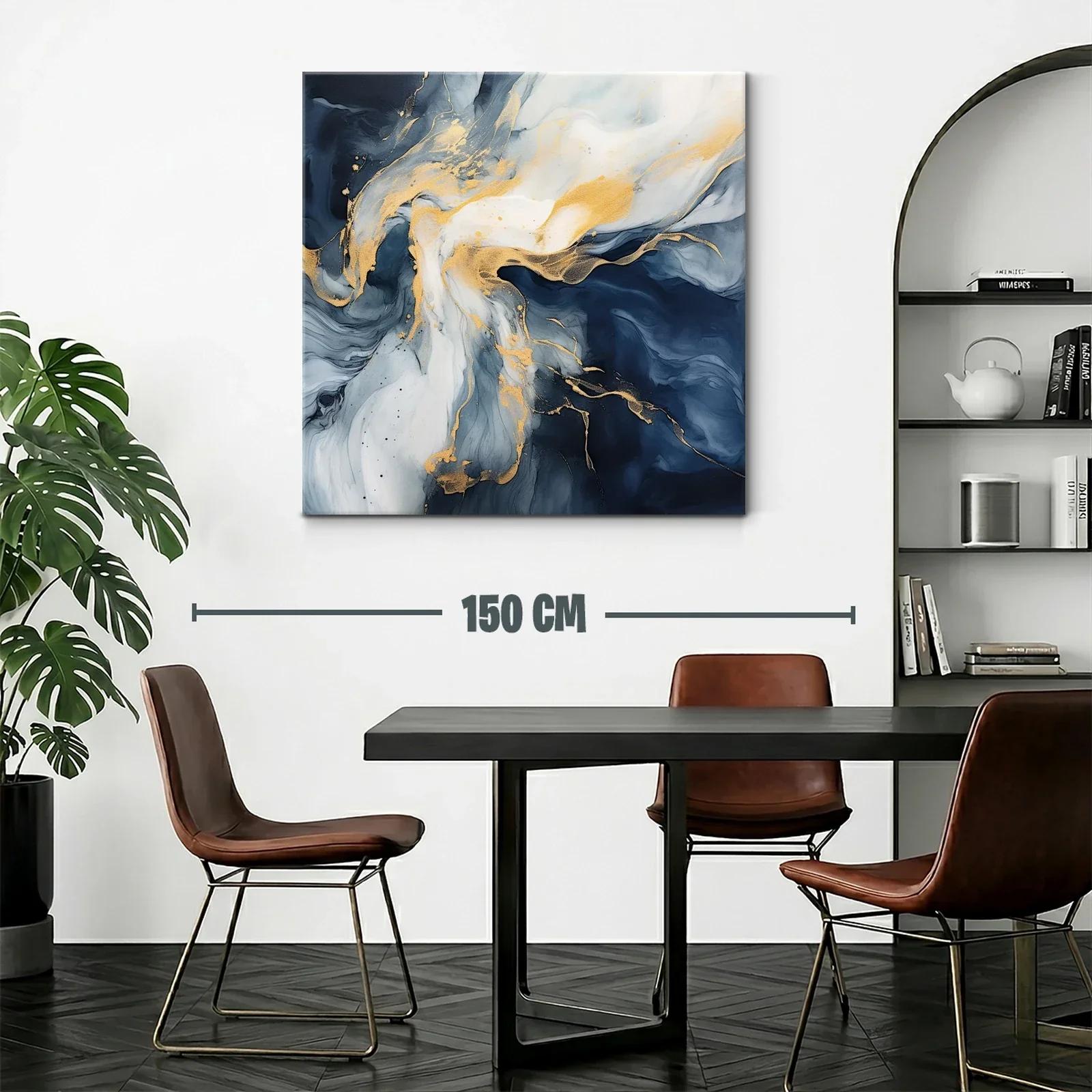 Cuadro abstracto en tonos azul y dorado elegante y moderno — miniatura 2