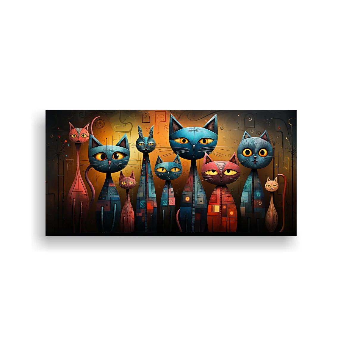 Cuadro gatos de ojos grandes con pez y jarrones altos — imagen principal