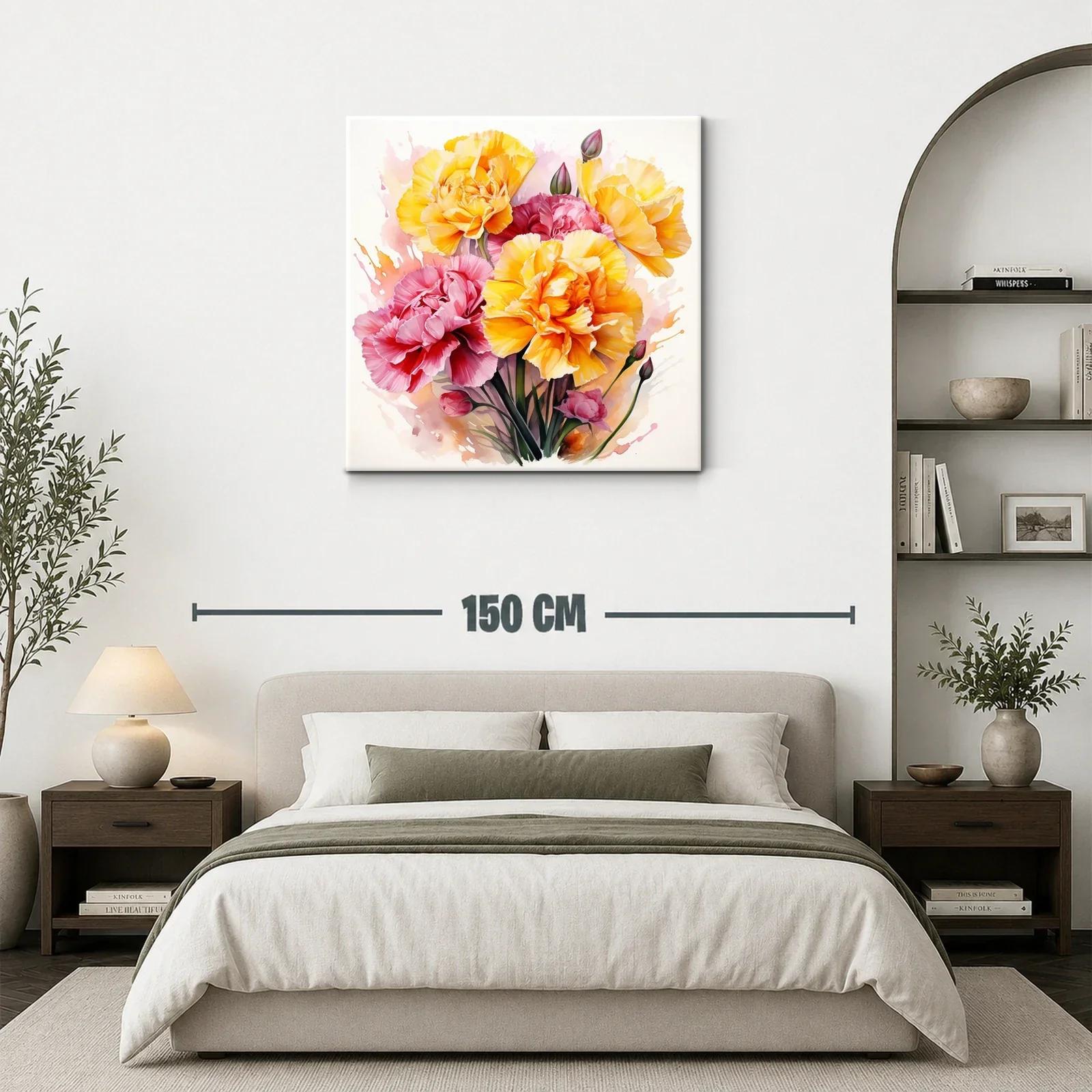 Cuadro floral vibrante con claveles en tonos amarillos y rosas — miniatura 3