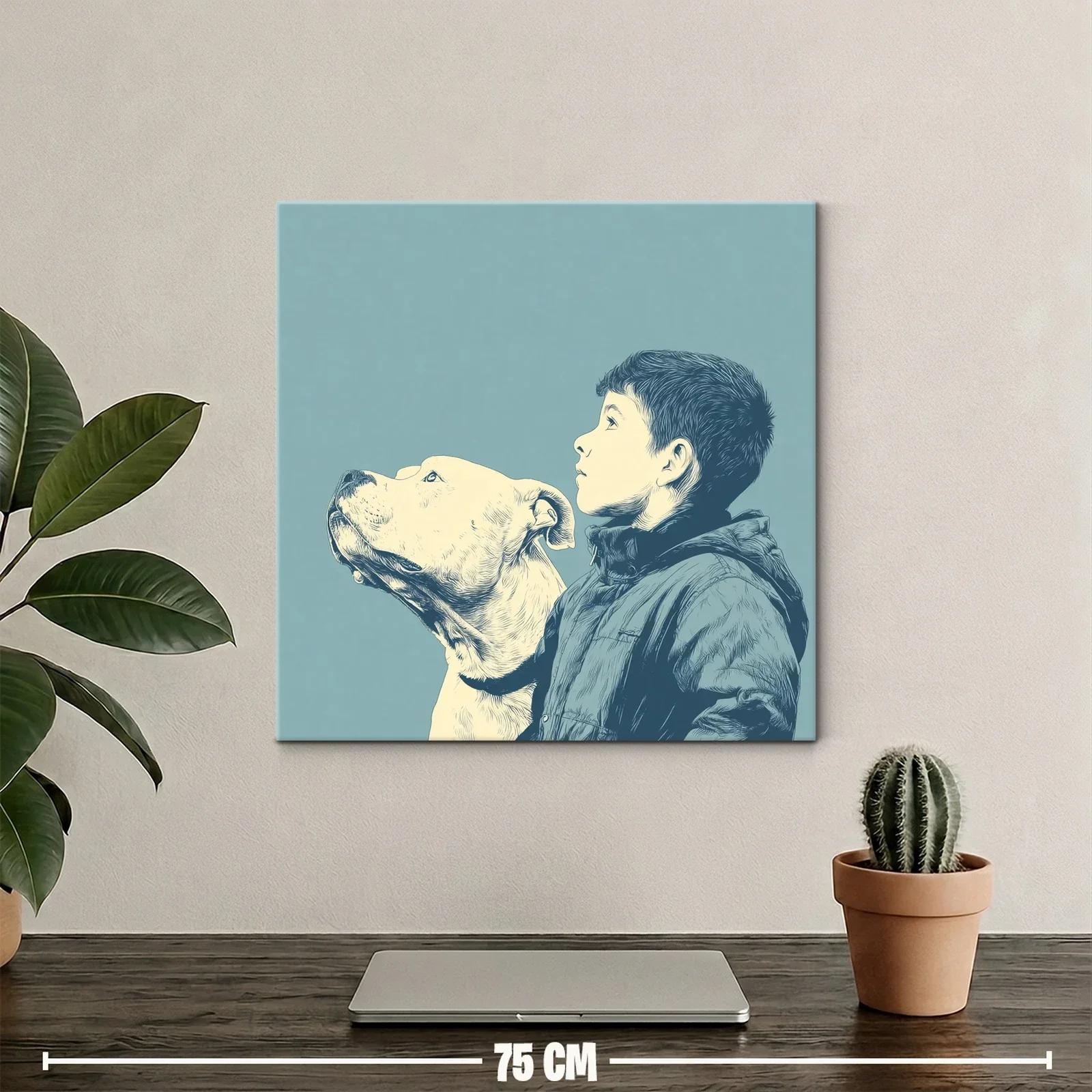 Retrato sereno de niño y perro en tonos azules suaves — miniatura 2