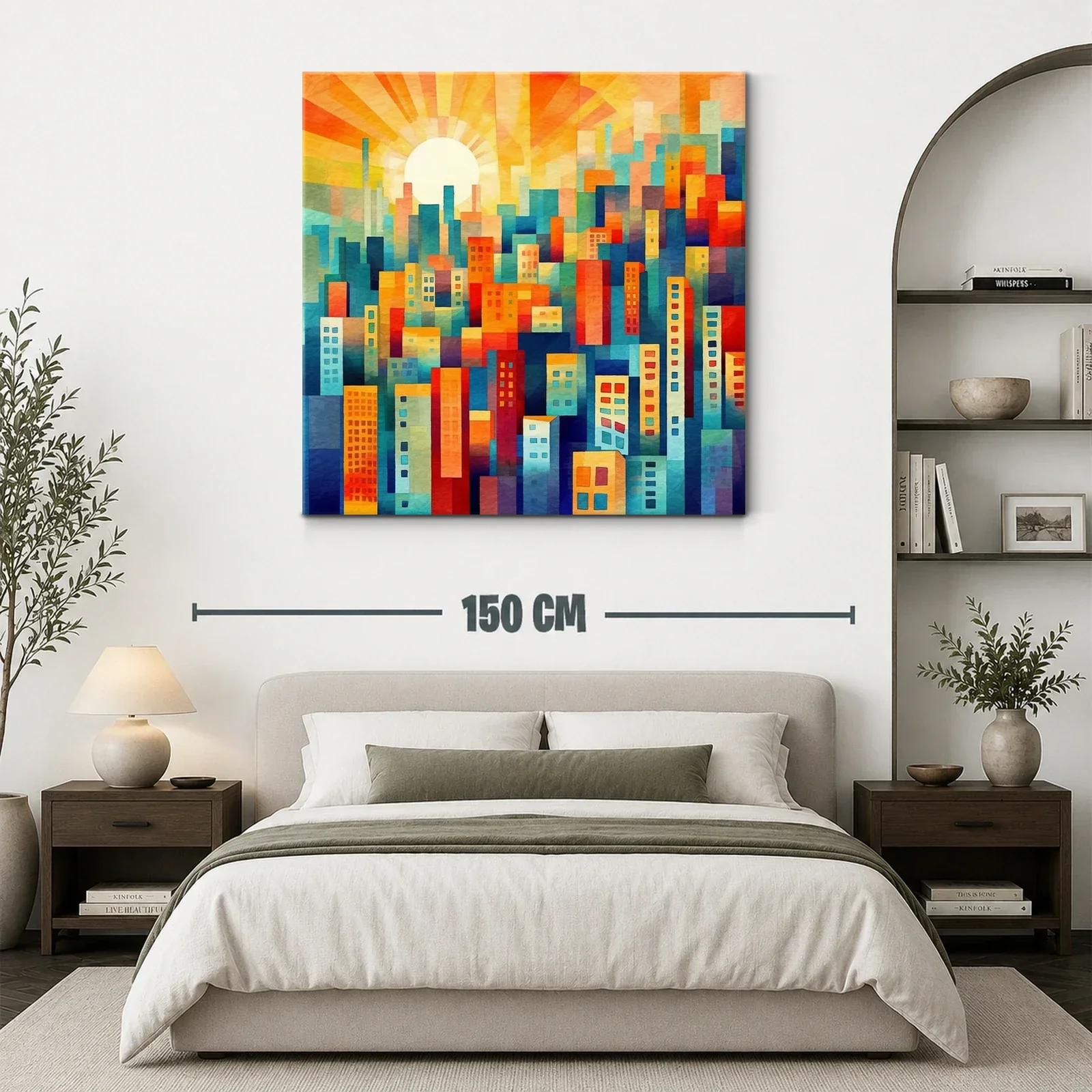 Ciudad vibrante con sol radiante al amanecer — miniatura 3