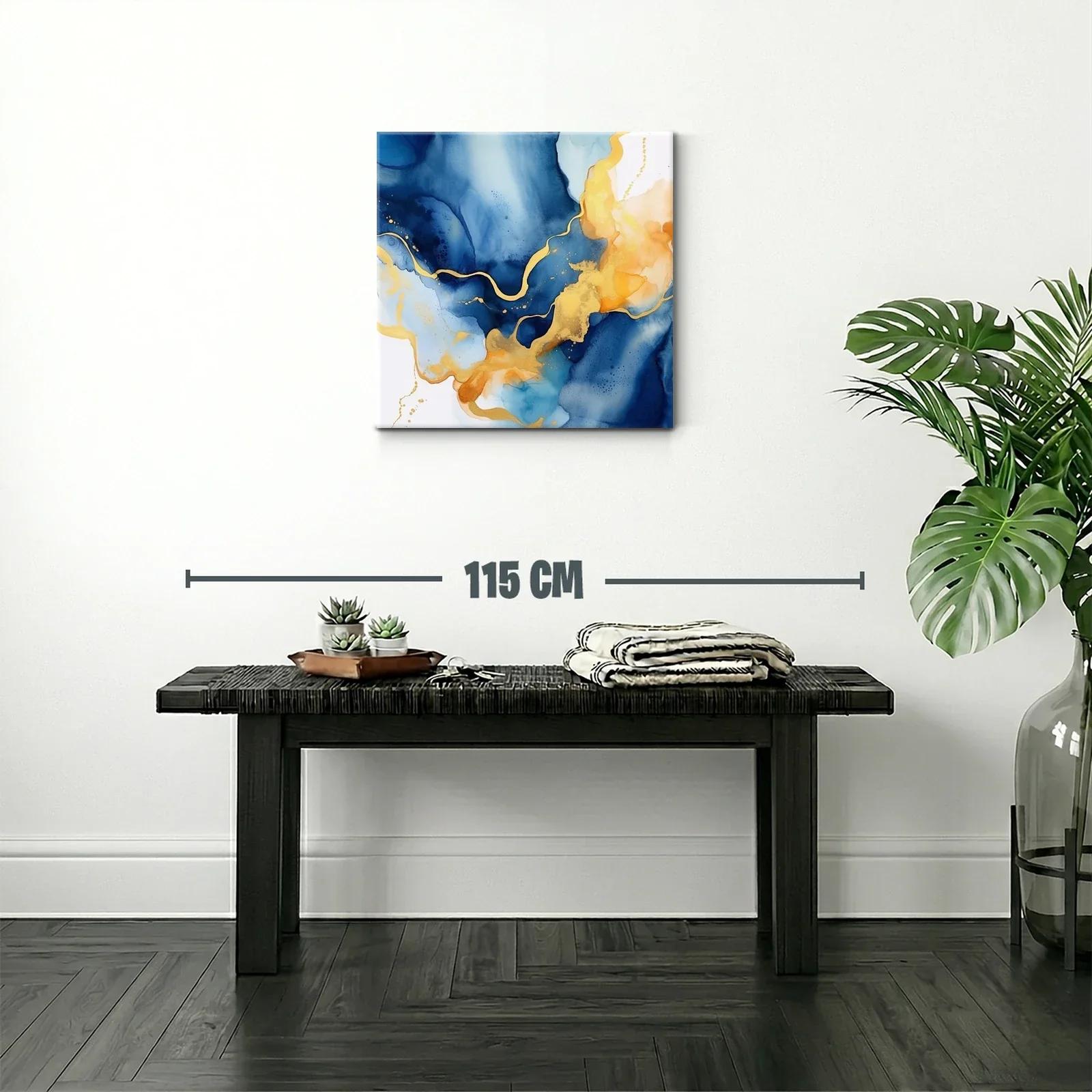 Cuadro abstracto con tonos azules y dorados elegantes — miniatura 2