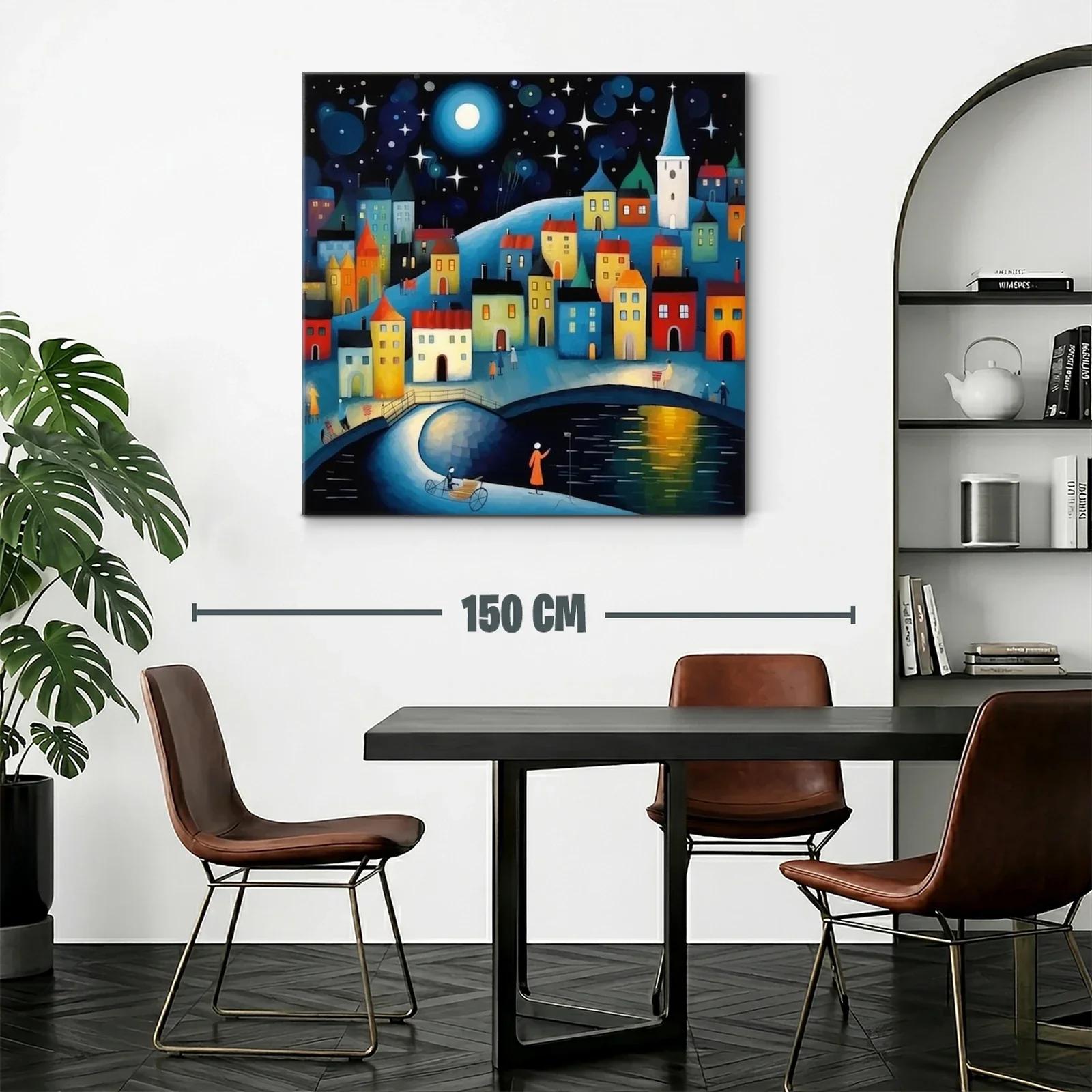 Pueblo iluminado bajo un cielo estrellado con luna llena — miniatura 2