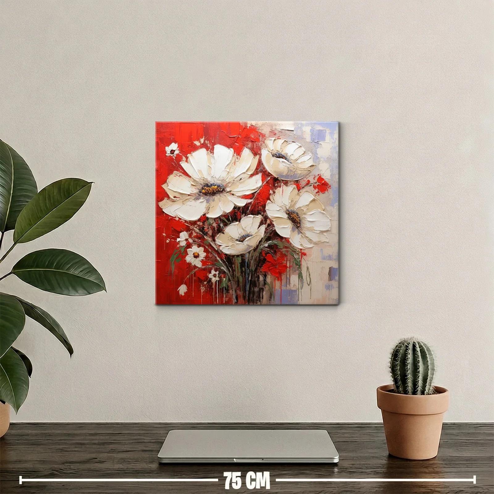 Flores blancas sobre fondo rojo intenso y texturas vibrantes — miniatura 2