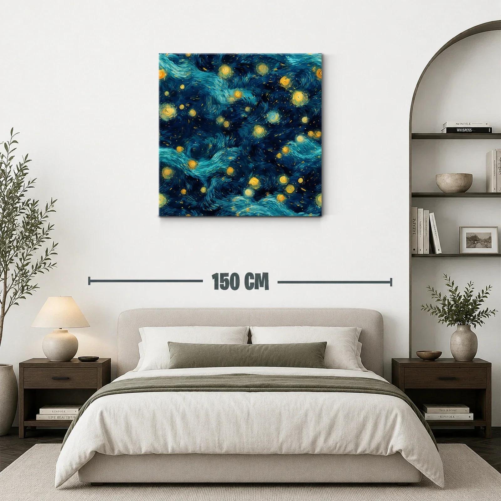Cuadro abstracto con galaxia de estrellas y remolinos azules — miniatura 3