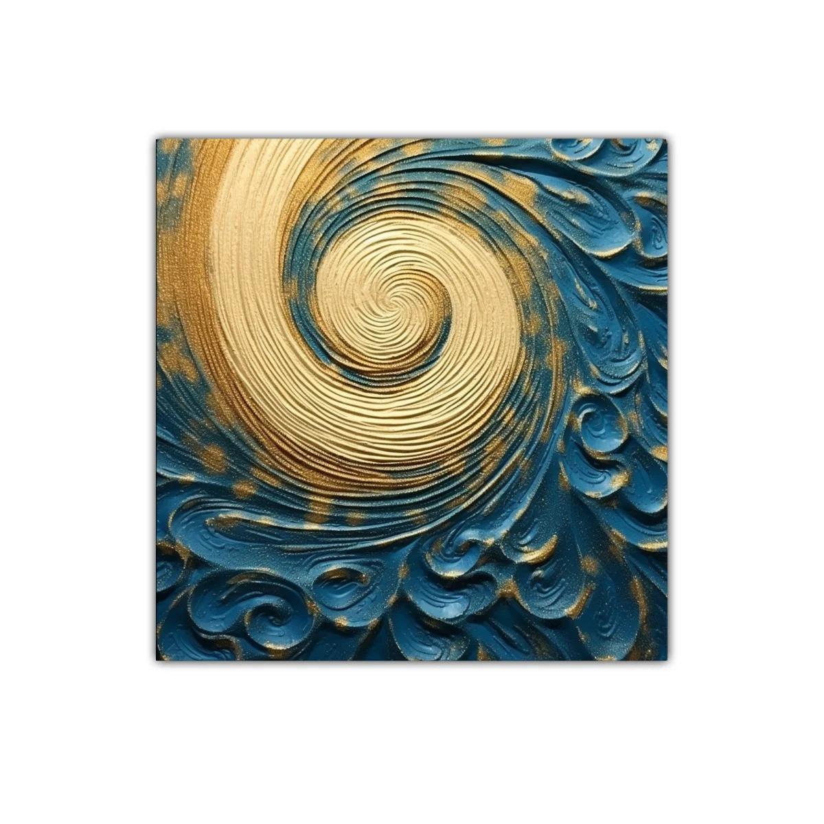 Remolino dorado en fondo azul con relieve artesanal — miniatura 1
