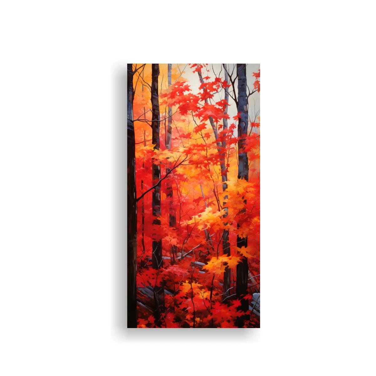 Cuadro bosque otoñal con hojas de arce rojas