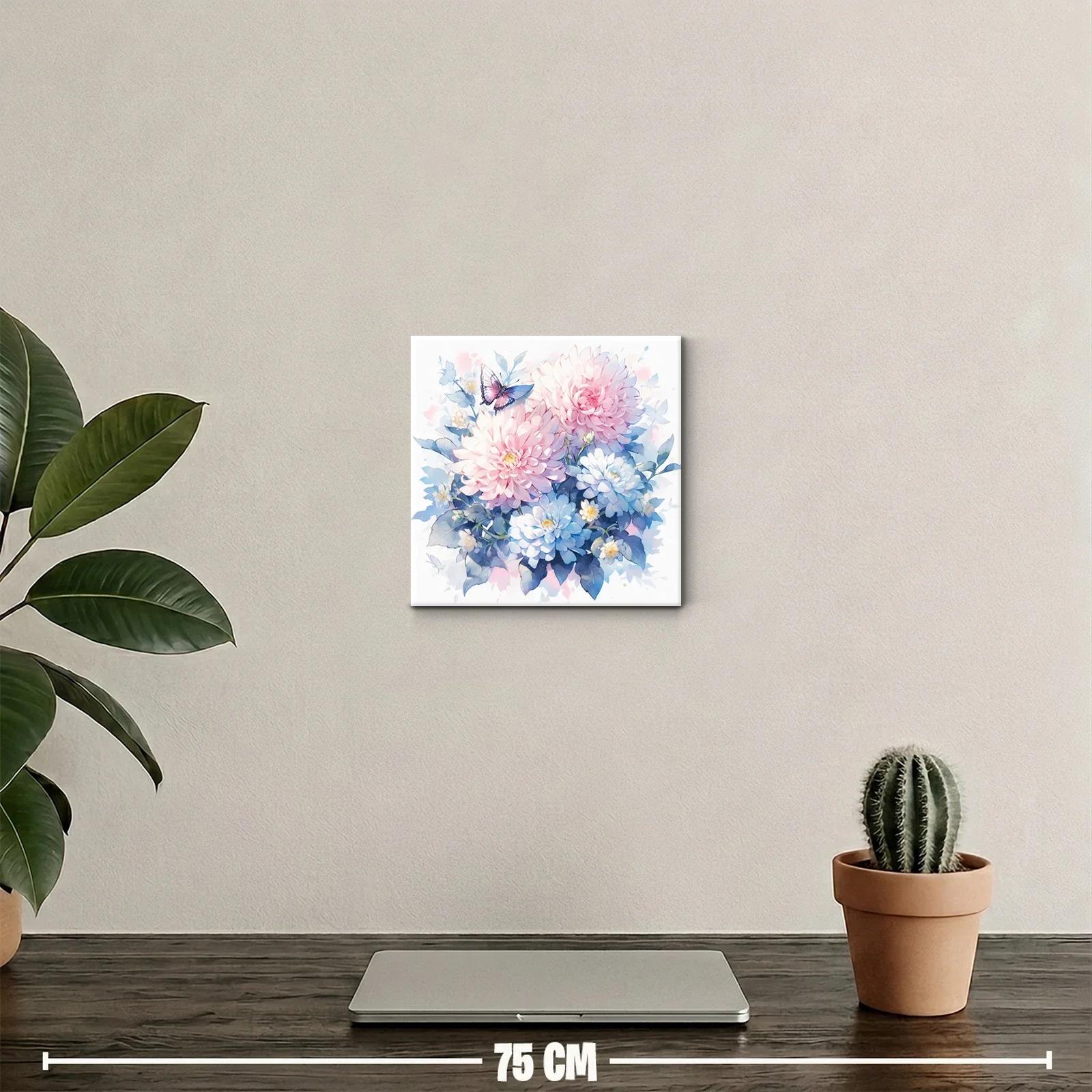 Cuadro decorativo con delicadas flores y mariposa en tonos pastel — miniatura 2