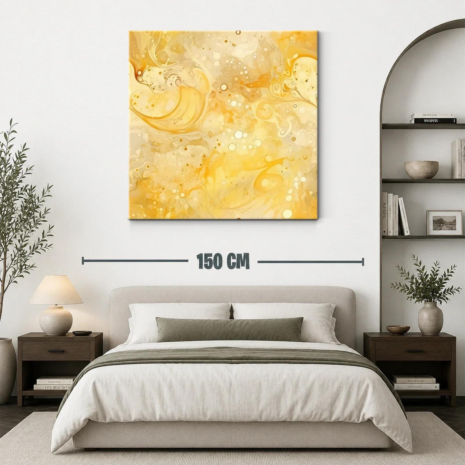 Cuadro abstracto con tonos amarillos y beige vibrantes — miniatura 3