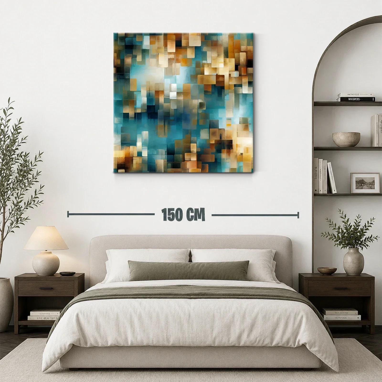 Composición abstracta con bloques en tonos azules y dorados — miniatura 3