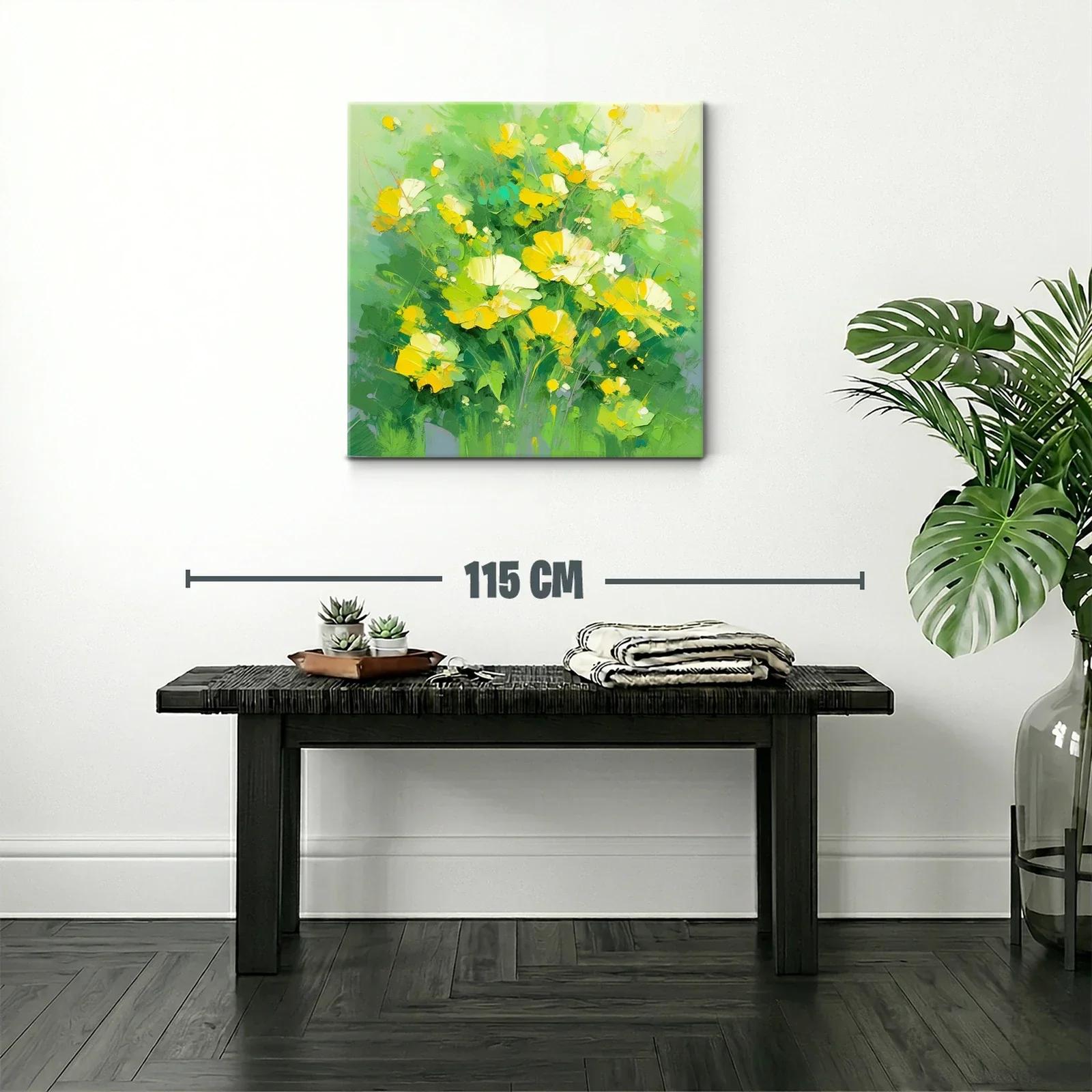 Ramo de flores amarillas sobre fondo verde vibrante — miniatura 2