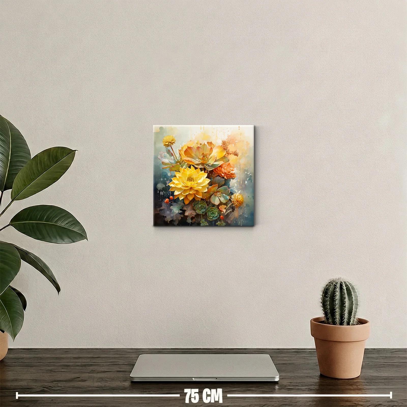 Cuadro decorativo con flores suculentas en tonos cálidos — miniatura 2