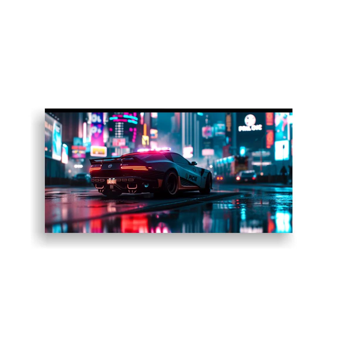 Cuadro coche deportivo negro con neón urbano — imagen principal