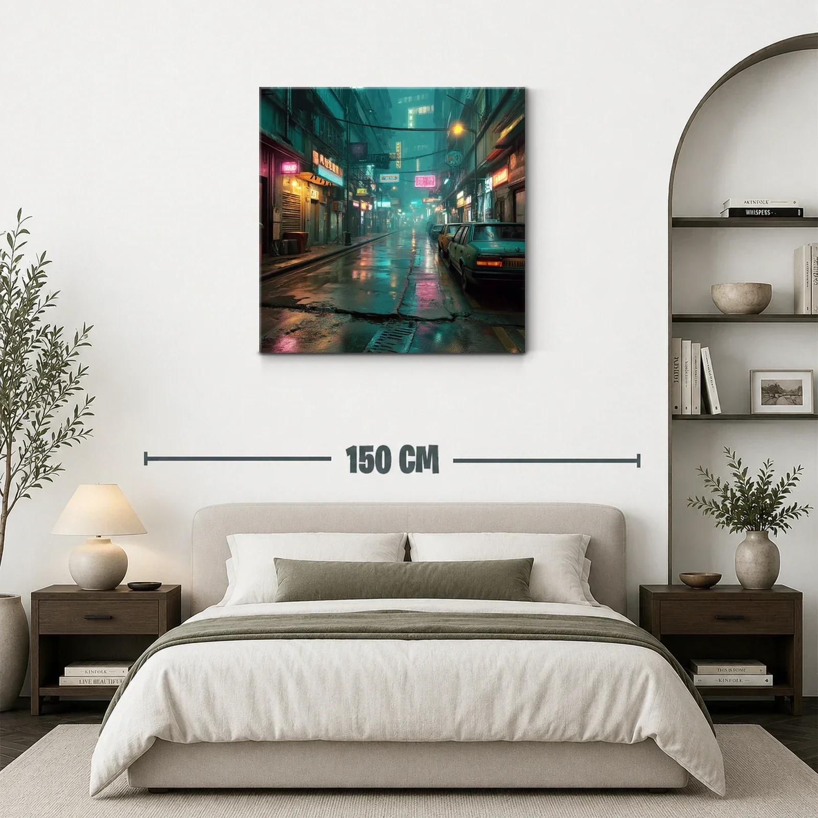 Calle urbana nocturna con luces de neón vibrantes — miniatura 3