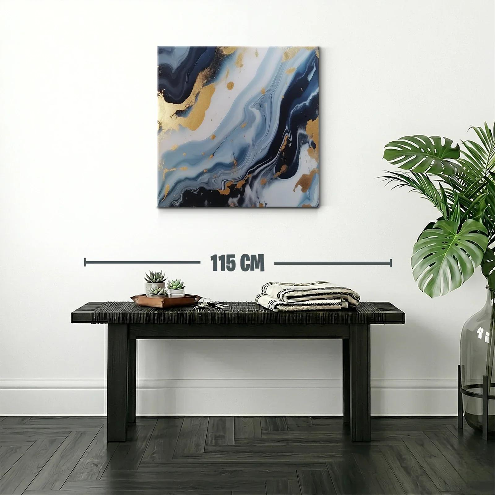 Cuadro abstracto con tonos azules y detalles dorados — miniatura 2