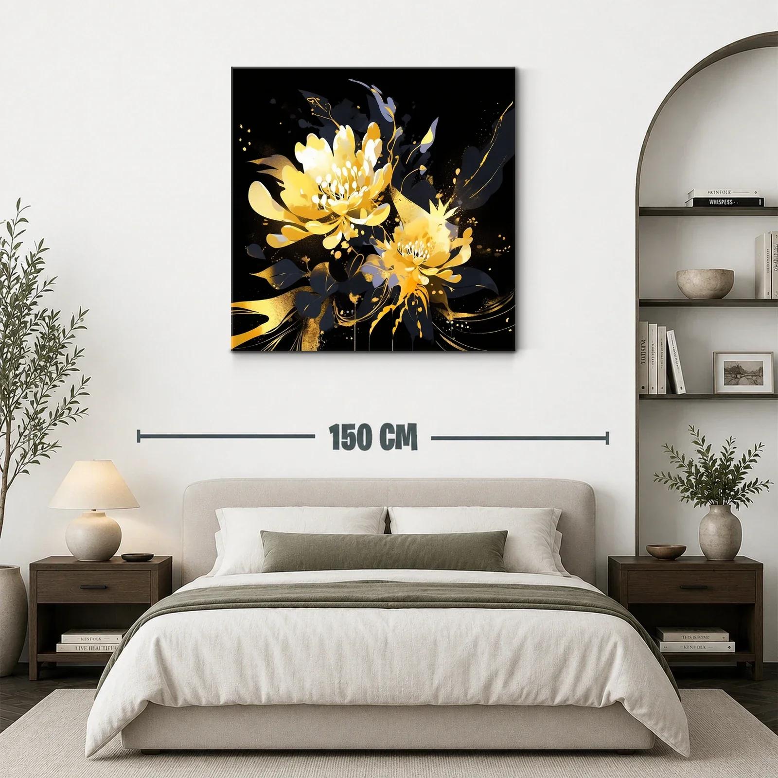 Cuadro floral vibrante con tonos amarillos y negros — miniatura 3