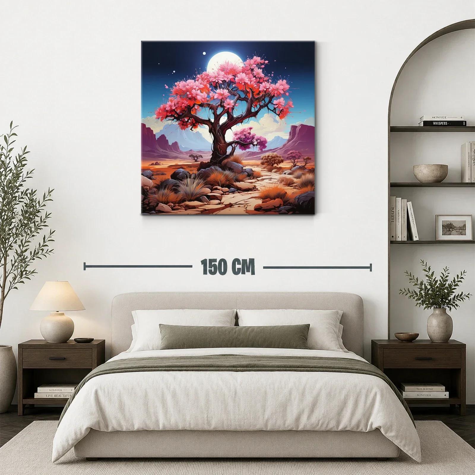 Árbol florido bajo luna llena en paisaje desértico — miniatura 3
