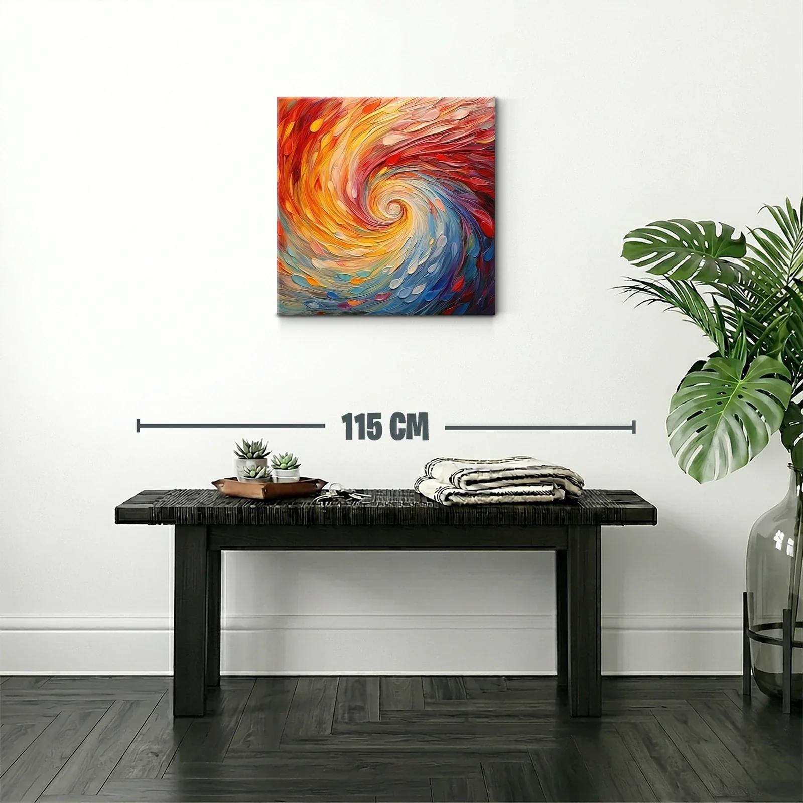 Cuadro abstracto en espiral con vibrantes tonos cálidos y fríos — miniatura 2