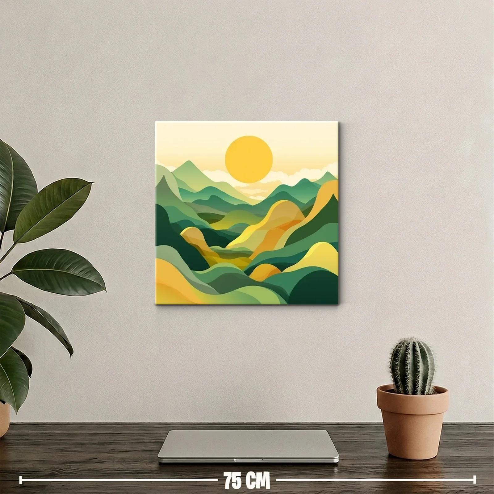 Paisaje abstracto con montañas y sol amarillo vibrante — miniatura 2