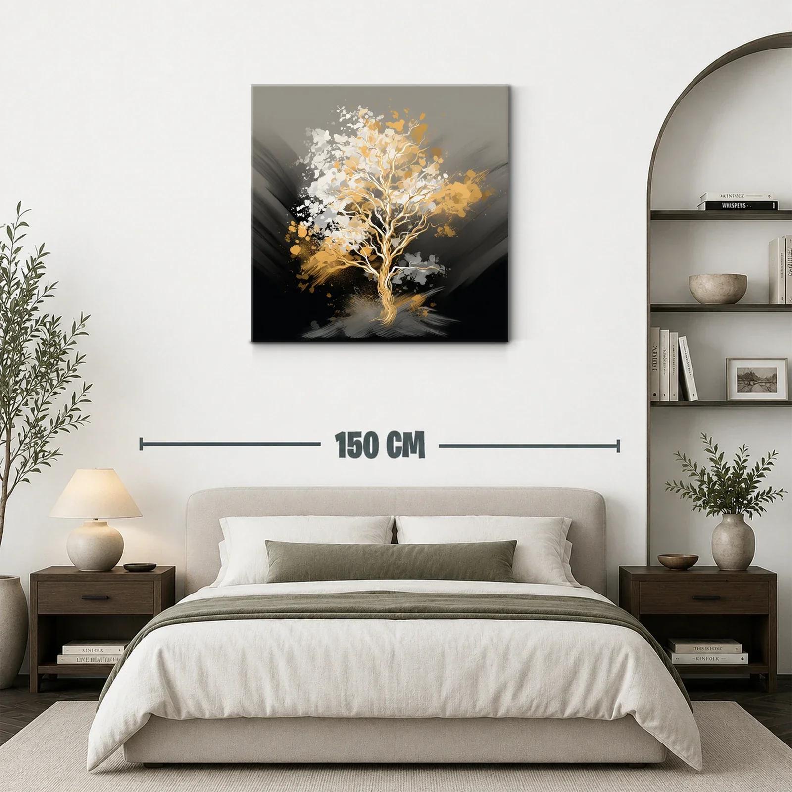 Árbol dorado con pinceladas abstractas en tonos neutros — miniatura 3