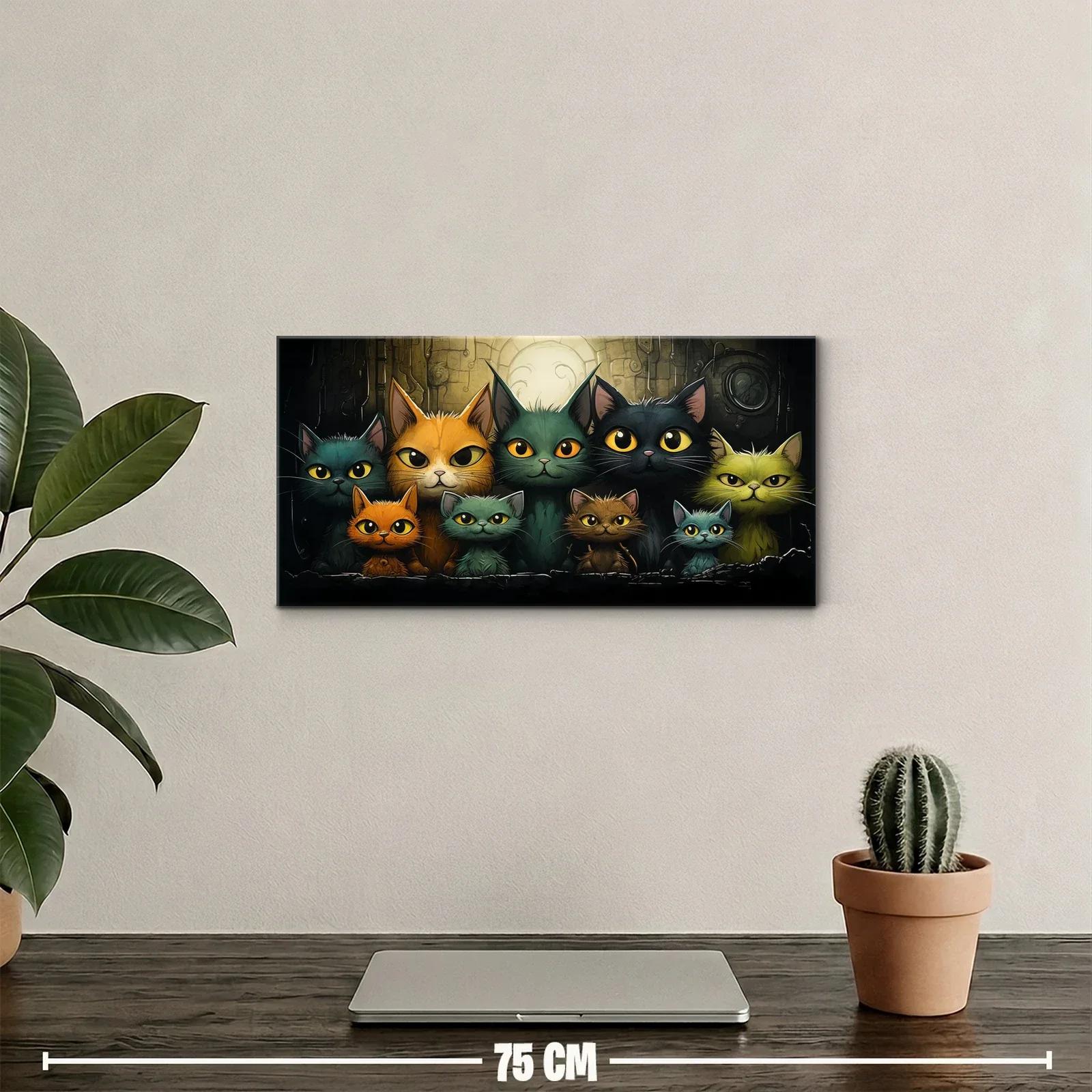 Cuadro grupo de gatos de ojos grandes con halo luminoso — miniatura 2