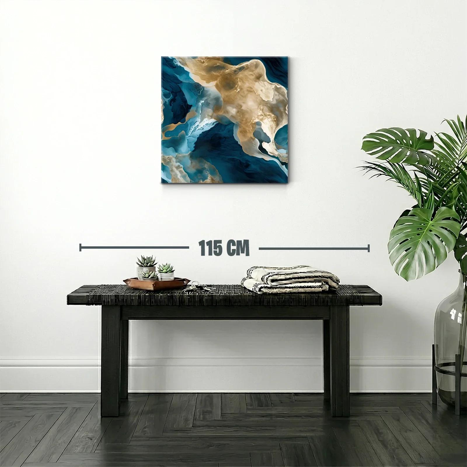 Cuadro abstracto con tonos dorados y azules intensos — miniatura 2