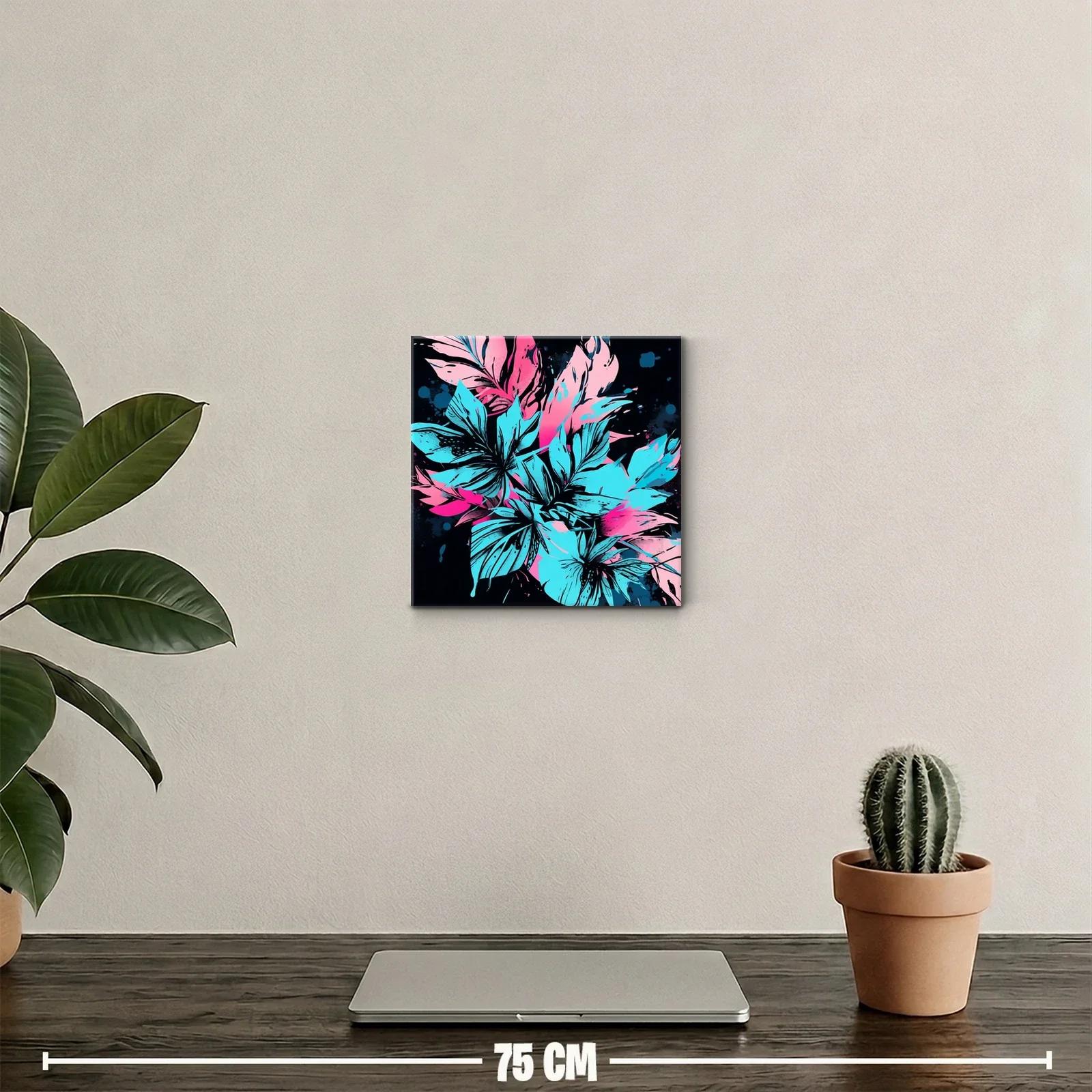 Cuadro decorativo con diseño floral en tonos neón vibrantes — miniatura 2