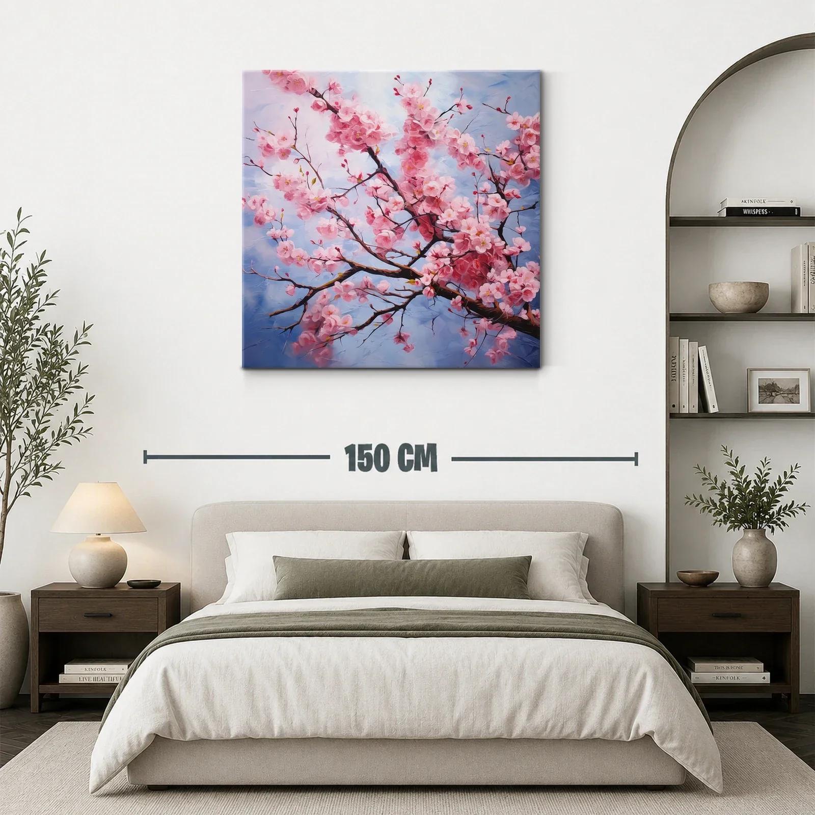 Rama de flores rosas sobre fondo azul celeste — miniatura 3