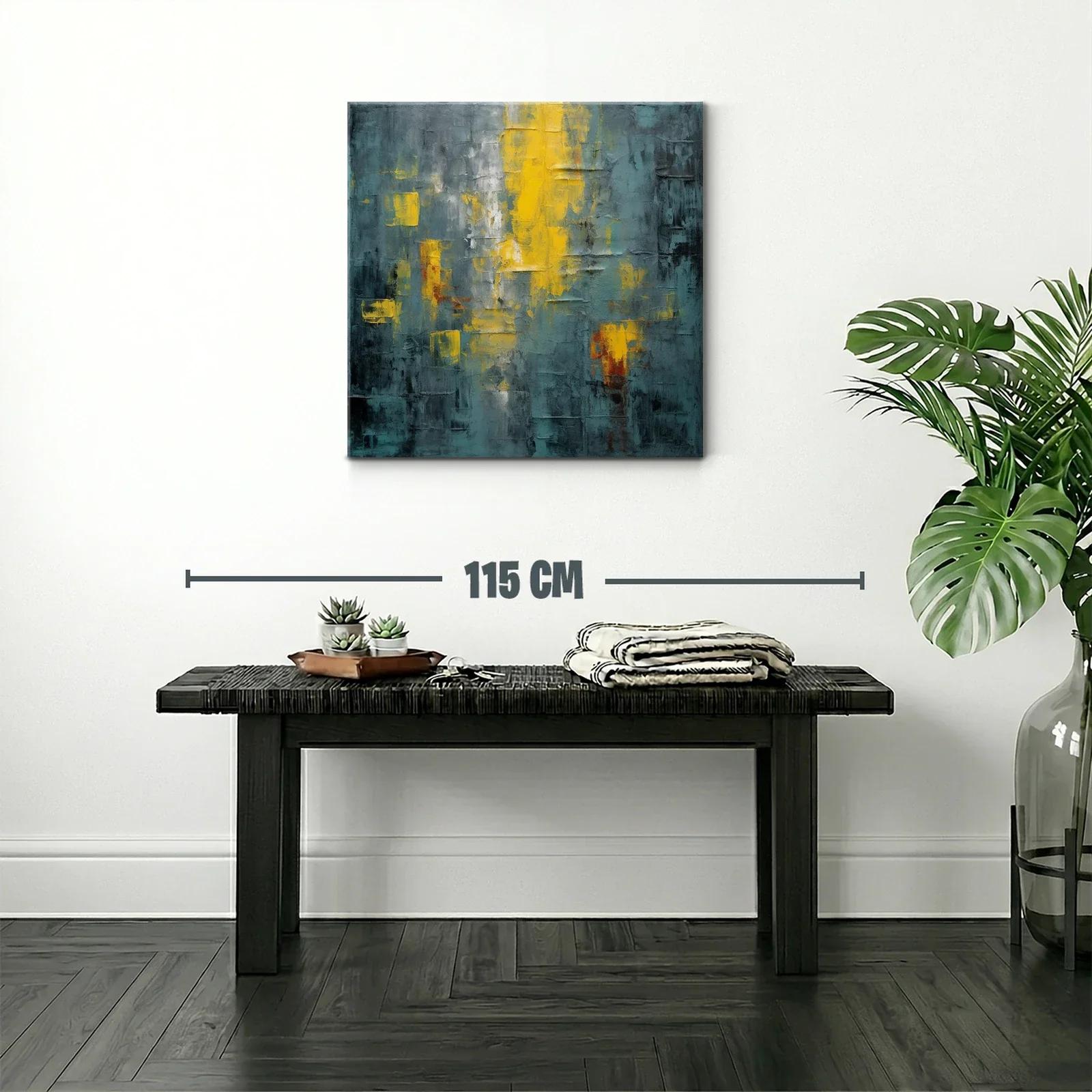 Cuadro abstracto con tonos amarillos y gris azul oscuro — miniatura 2