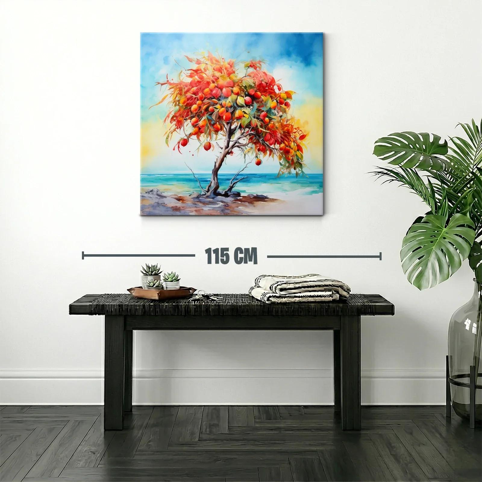 Árbol frutal vibrante junto al mar en tonos cálidos — miniatura 2