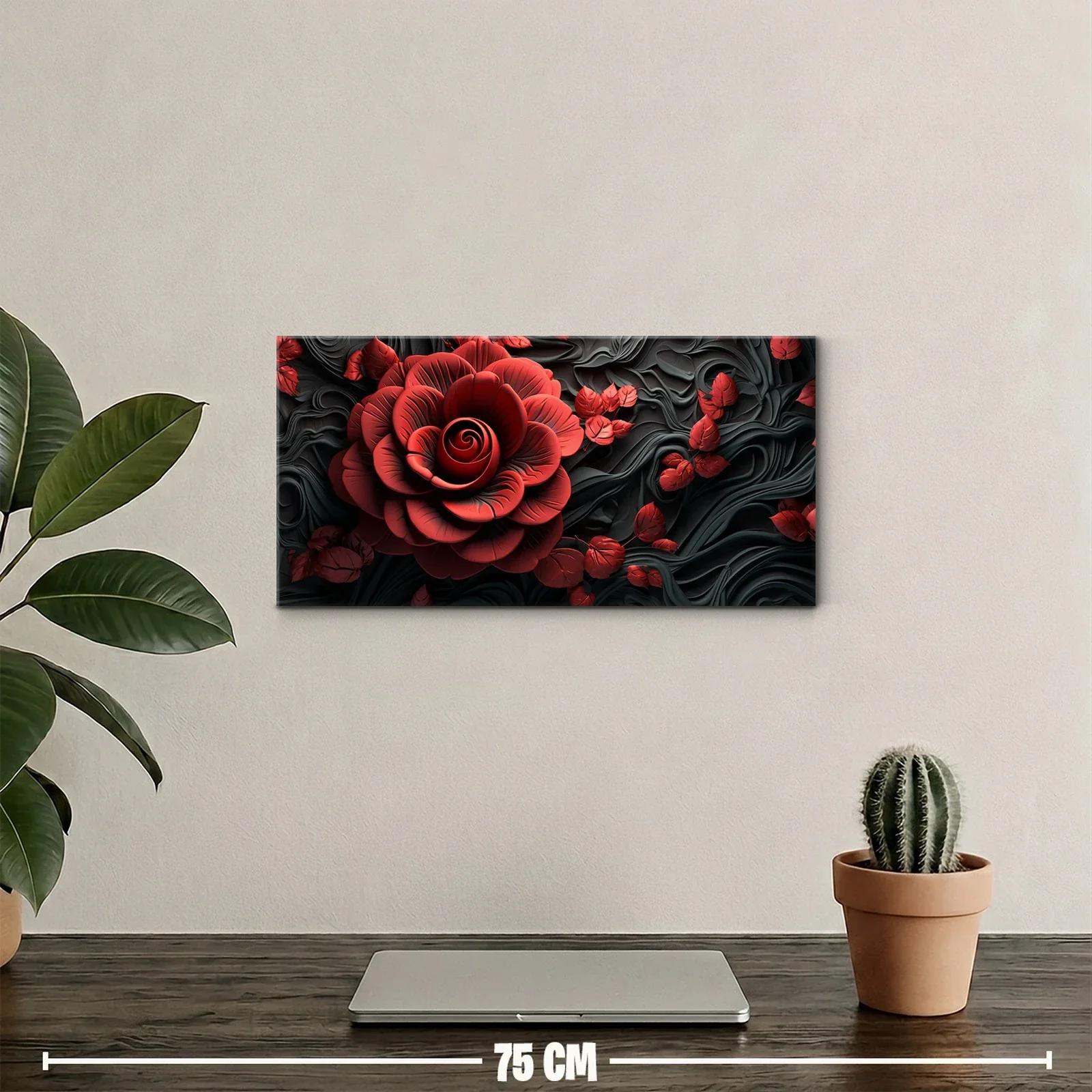 Cuadro rosa roja con mariposas y relieve floral — miniatura 2