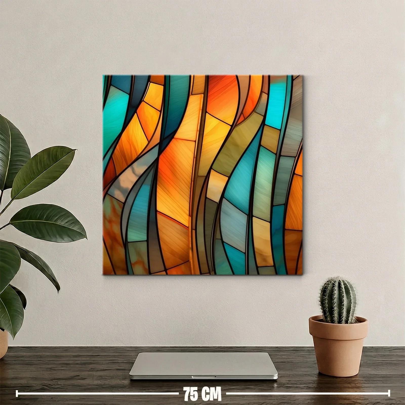 Cuadro abstracto con tonos cálidos y fríos entrelazados — miniatura 2