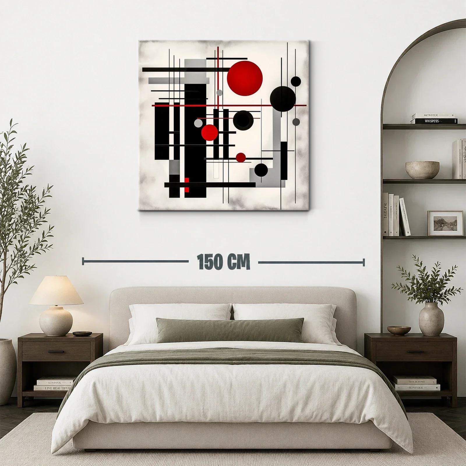 Composición geométrica con círculos y líneas rojas negras y grises — miniatura 3