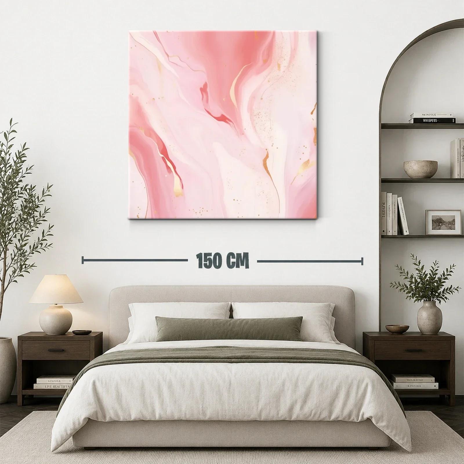 Cuadro abstracto en tonos rosa y detalles dorados elegantes — miniatura 3