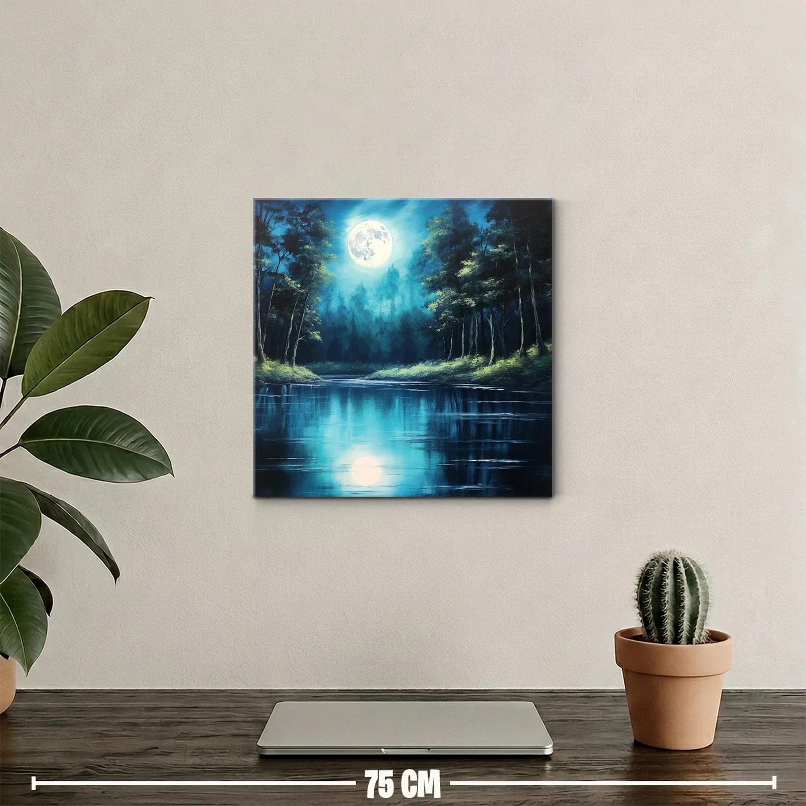 Meditación nocturna con reflejo lunar en el lago azul — miniatura 2
