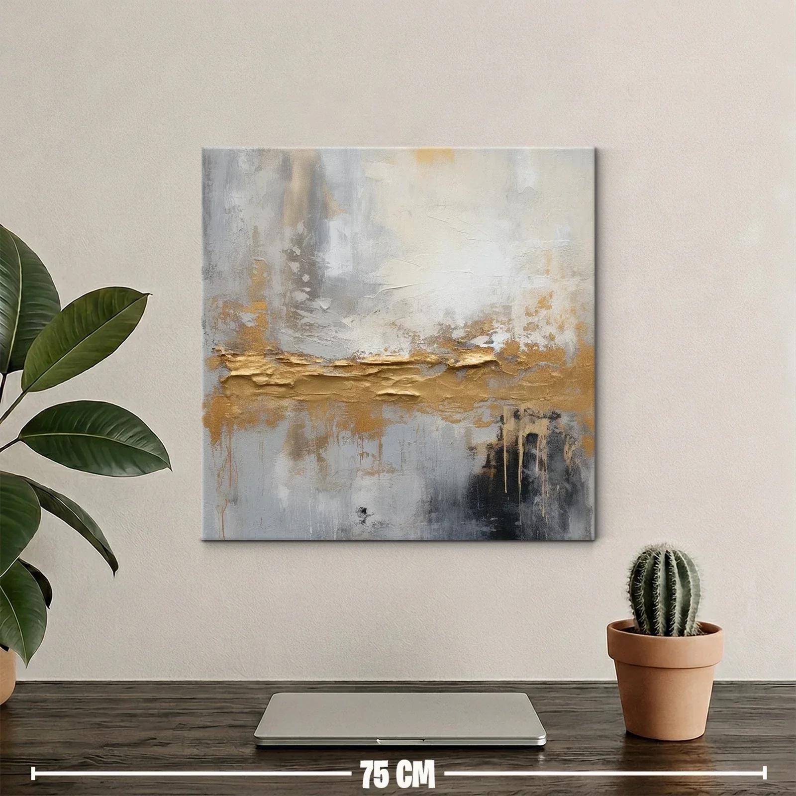 Cuadro abstracto con tonos dorados y grises modernos — miniatura 2