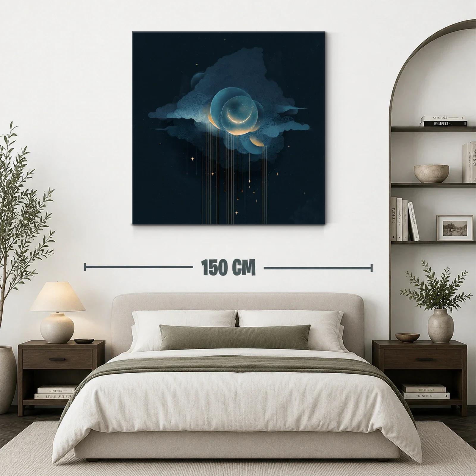 Arte celestial con lunas y estrellas doradas en cielo oscuro — miniatura 3