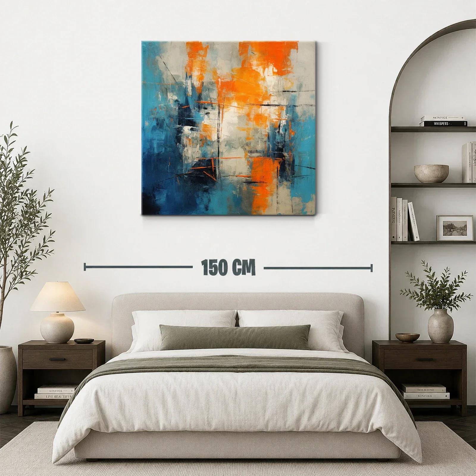 Cuadro abstracto con vibrantes tonos azul y naranja — miniatura 3