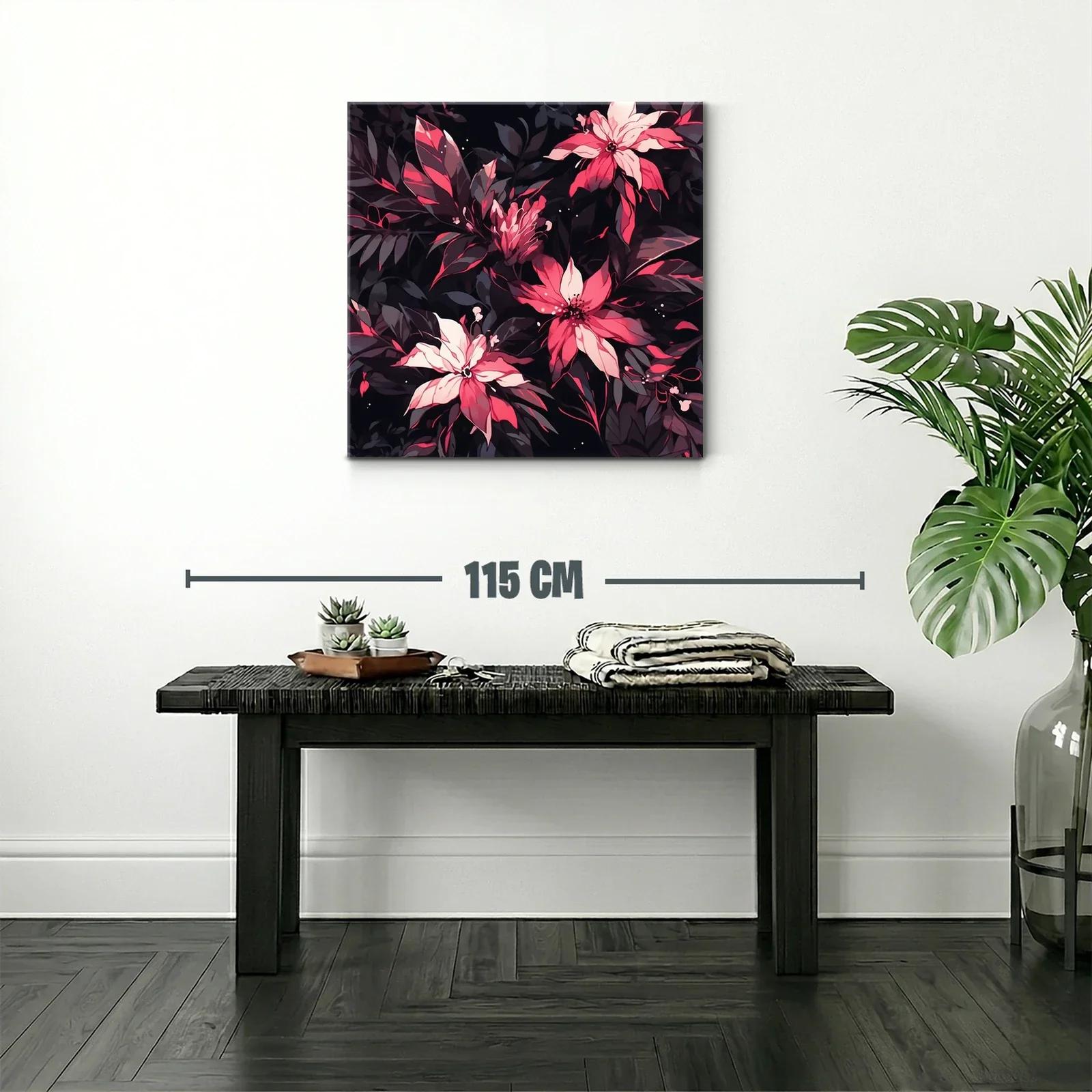 Cuadro floral con tonos vibrantes y fondo oscuro — miniatura 2