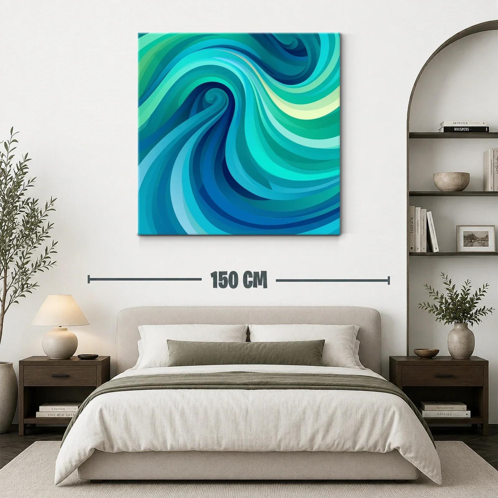 Cuadro abstracto con ondas en tonos azules y verdes — miniatura 3